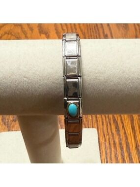 Manuel Zed Stainless Steel Bracelet with Turquoise & Gold Charm